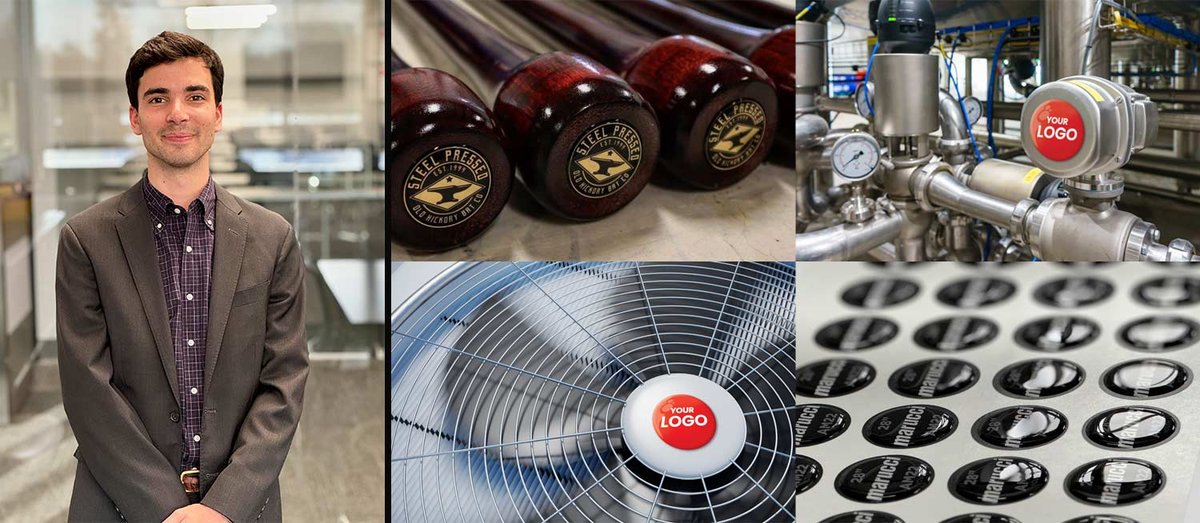 Robert with collage of images with sample logo emblems.